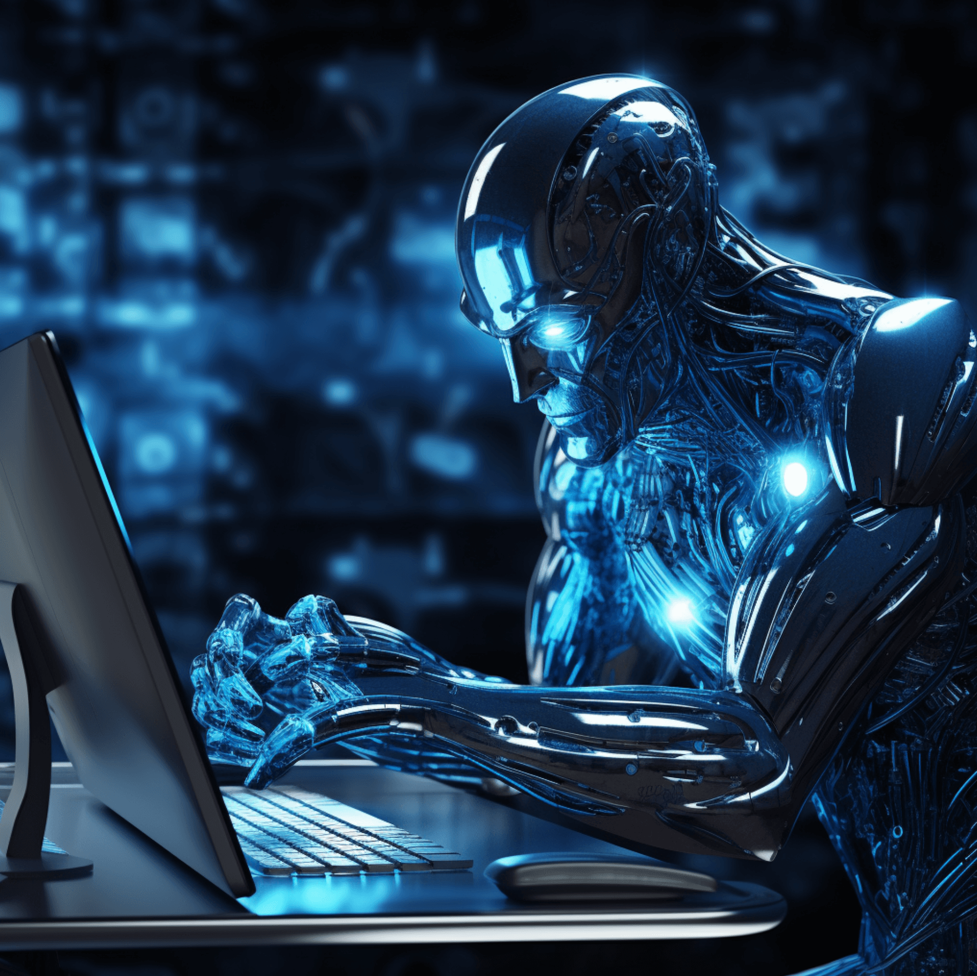 image représentant un robot humanoïde tapant au clavier d'un ordinateur portable